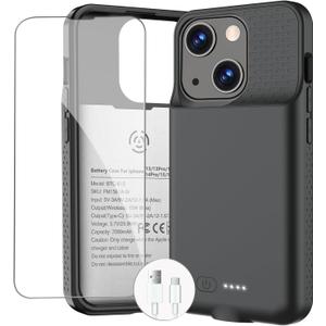 Battery Case for iPhone 13/13 Pro/14/14 Pro/15/15 Pro, Ultra-Slim Wireless Fast Charging Case Extend Rechargeable Anti-Fall Soft-TPU Charger Case for iPhone 13/13 Pro/14/14 Pro/15/15 Pro 6.1" (For iPhone 15 & 15 Pro (6.1 inch), Black)