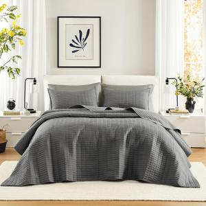 Comfort Spaces Charcoal Oversized King Quilt Set 120"x118" Bedspread Quilted Summer Lightweight Microfiber Bedding Coverlet with Double Sided Stitching Soft All Season Cozy 3 Piece with Matching Shams