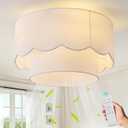 Boho Caged Ceiling Fan with Light, 20" Flush Mount Boho Ceiling Fans with Lights Remote Control, Low Profile Drum Fabric with 6 Speeds for Bedroom,Nursery,Living Room