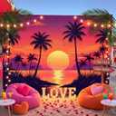 Chumia Island Theme Bachelorette Party Decorations 7 x 5 ft Sunset Backdrop Hawaii Palm Trees Summer Seaside Sea Beach Party Decoration for Women Music Vacation Decor