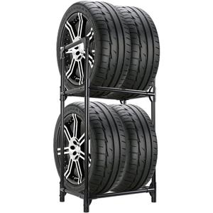 Hershii Tire Storage Rack Standing Garage Storage Shelf Organizer for Indoor Outdoor Use - Black, 22.51'' X 14.16'' X 45.11''