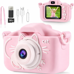 Kids Camera Toys for Boys, Selfie Camera for Kids,HD Digital Camera, 3 4 5 6 7 8 9 Year Old Boys Grils Christmas Birthday Gifts, Toddler Camera Toys with Soft Silicone Shell, 32GB Card Pink