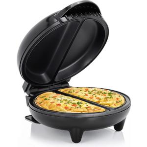 Elite Gourmet EOM205 NonStick Omelet Frittata Snack Pocket Maker for 2 Individual 6.5" Omelets, Stainless Steel and Black
