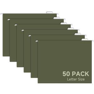 50pcs Green Hanging File Folders,Filing Cabinet, Letter Size with 1/5-Cut Adjustable Tab Durable, 50 pcs Per Box