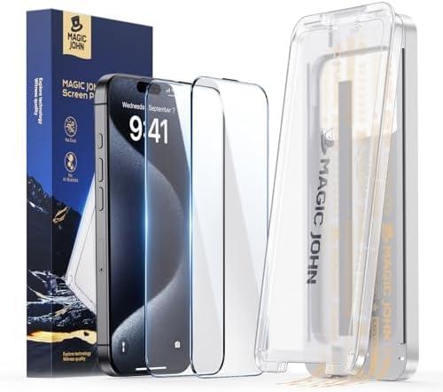 MAGIC JOHN 3rd Gen Upgraded for iPhone 15ProMax Screen Protector 6.7 Inch,HD Clear,Shatterproof Tempered Film,Auto Dust-Elimination,Bubble Free,Easy Installation,2 Pack