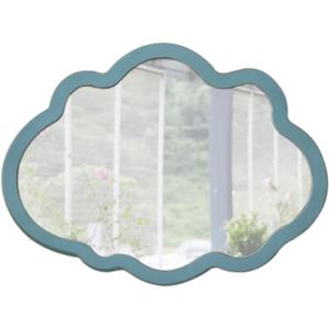 Small Blue Wall-Mounted Mirrors 12 X 16 Inch, Wood Frame Cloud Teal Mirror Decor for Living Room Hallway, Wall Hanging Handmade Distressed Finish Decorative Cute Nursery Mirrors for Wall Boy
