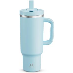 ENCOOL 40 oz Tumbler with Handle and Straw: Stainless Steel Insulated Tumbler Keeps Cold for 24 Hours, Leakproof Travel Cup Fits in Cup Holder and BPA-Free,Pewter Blue