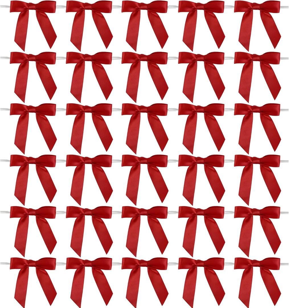 AIMUDI Red Bows 2.5" Satin Bow for Gift Wrapping Twist Tie Bows for Wedding Favors Candy Apples Party Valentine's Day Christmas Decorations - 50 Counts