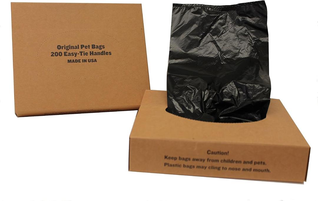 Originalpetbags Easy Open & Easy tie-Handle 15" Long, Strong Leak-Proof Poop Bags, Dog Waste Bags, Made in USA (not on Rolls) (1 Count (Pack of 400), Black)