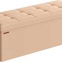 SONGMICS Mazie Collection - Storage Ottoman Bench, 43 Inches Folding Foot Rest Stool, End of Bed Bench, Easy Assembly, for Living Room, Bedroom, Entryway, Apricot Orange ULSF077O01