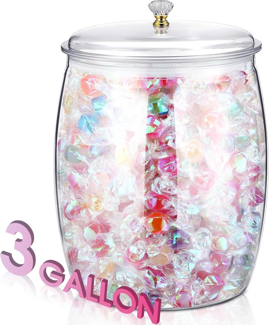 Nuogo 3 Gallon/384 oz Large Candy & Cookie Jar with Lid Plastic Apothecary Jars Large Food Storage Container Unbreakable Kitchen Storage for Cookie, Candy, Snack and Dried Foods DIY Gift