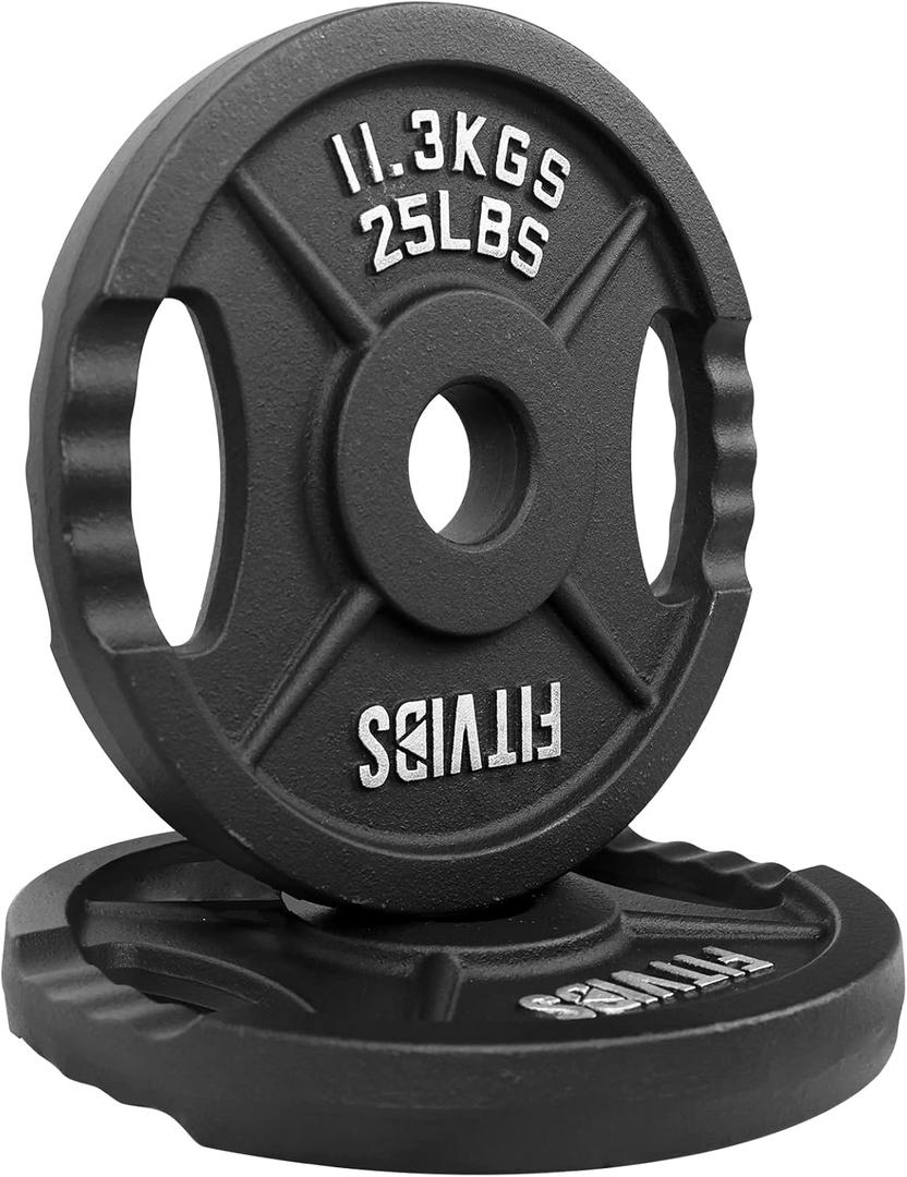 Fitvids Olympic 2-Inch Cast Iron Plate Weight Plate for Strength Training and Weightlifting, Two Hole Style, 25LB Pair
