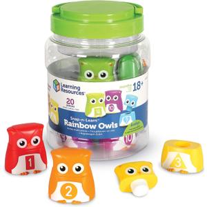 Learning Resources Snap-n-Learn Rainbow Owls - 10 Pieces, 18+ months Color and Shape Recognition, Letter Owls, Alphabet Toy