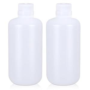 ASEVAT 1000ml/33.8 oz Narrow Mouth Round Chemical Container, Plastic Leak Proof HDPE bottle, Lab Reagent Bottles, Water Sample Bottles (2 Pcs) (Translucence)