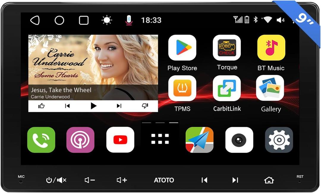 ATOTO S8 8-core 9 inch QLED Double Din Android Car Stereo, Wireless CarPlay & Android Auto, Built-in 4G,WiFi/BT/USB Tethering, 2 Bluetooth, 4G+32G Car Radio, SCVC&DSP, AI Chat, MirrorLink,S8G2094MS