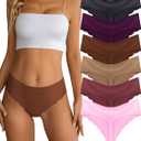 Seamless Thongs for Women Mid Rise Breathable No Show Underwear Wave Edge Stretch Invisible Panties 6 Pack, Small