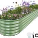 Galvanized Raised Garden Bed - 8x2x1.4FT Metal Planter Boxes Outdoor | Oval Steel Raised Bed Kit for Gardening with Protective Tape, Bracing Rods, Gloves for Vegetables, Flower, Herb (Green)