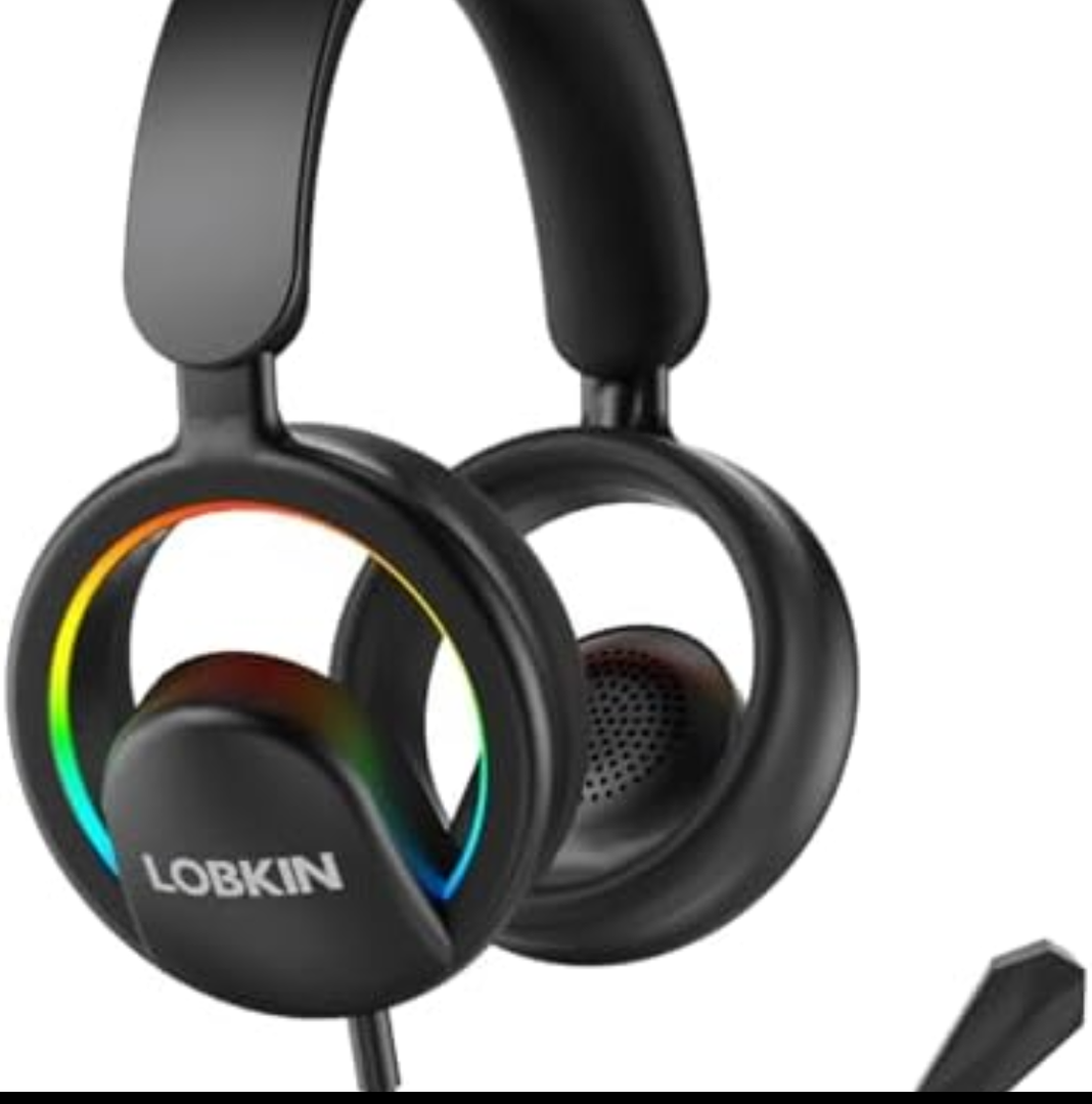 LOBKIN Open Ear Headphones, Bluetooth 6.0 Wireless Headset with Mic Detachable, Adjustable RGB Lights, Voice Assistant Comfortable Breathable Safe Lightweight Over Ear Headphones for Working Gaming