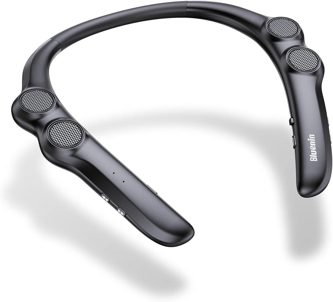 Gardway Neckband Bluetooth Speaker, Wireless Wearable Speaker w/lightest 78g Weight, High Fidelity 3D Stereo Sound, 12 Hrs Playtime, Portable Speakers w/Built-in Mic for Home, Office and Outdoors (Black)