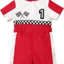 IBTOM CASTLE 1st Birthday Outfit Boys Girls Race Car Driver Fast One Birthday Cake Smash Photoshoot Clothes Short Sleeve Racer Romper One Year Old Party Decoration Red-1 12-18 Months