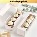 Ocmoiy Roll Cake Boxes 12x4x3.5 Inches, 24 Pack Auto-Popup Rectangle White Bakery Pastry Boxes with Window for Packaging Pumpkin Rolls, Cinnamon Rolls, Banana Bread, Loaf
