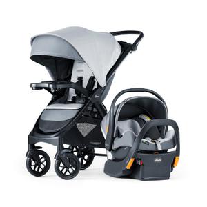 Chicco Bravo LE ClearTex 3-in-1 Trio Travel System, Bravo LE Quick-Fold Stroller with KeyFit Max ClearTex Infant Car Seat and Base, Atlas/Grey, MFD: 06/2025