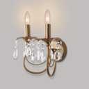 2-Light Vintage Crystal Wall Sconce, Antique Wall Lights with Gold Finish for Bedroom Bedside Living Room, Victorian Candle-Style