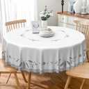 TTQYFNM White Grey Round Tablecloth 54 Inch Minimalism Grey Leaves Bordered Farmhouse Circle Table Cloth Waterproof and Stain Resistant Fabric Table Cover for Kitchen Dining Room Patio Home Decor