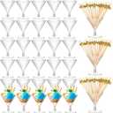 Irenare 100 Pcs 2 oz Plastic Martini Glasses and Cocktail Picks Set Disposable Clear Cocktail Dessert Glasses Unbreakable Mini Cups for Wedding Party Wine Appetizers Food