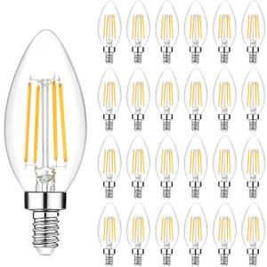 24-Pack Dimmable E12 LED Candelabra Bulbs 40Watt Equivalent, 2700K Warm White, 450Lumens, 4W B11 Vintage Chandelier Light Bulbs, LED Filament Clear Glass Candle Lamp for Ceiling Fan Home Decor