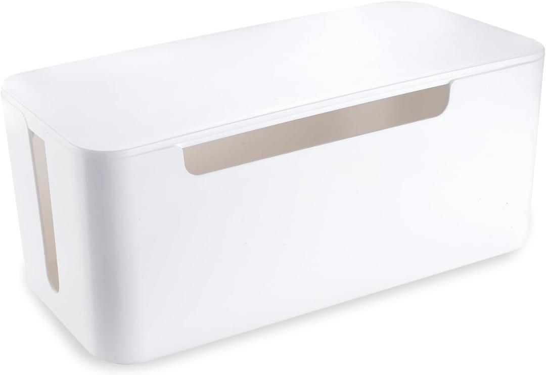 Cable Management Box, Premium Cord Organizer Box to Hide Surge Protector on Desk, Power Strip Cover for TV Computer Home Router Office (White)