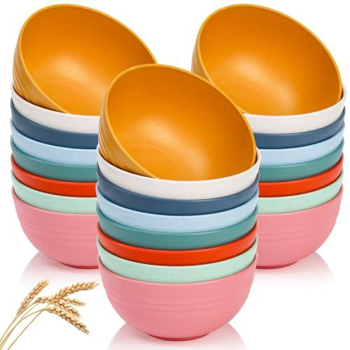 WRINGKIT 24 Pack Cereal Bowl, Unbreakable Wheat Straw Bowls, 26 Oz Soup and Salad Bowl, Lightweight Kitchen Bowl Set, Plastic Bowls for Oatmeal, Ramen, Microwave and Dishwasher Safe
