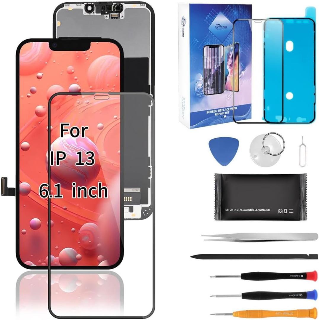 Screen for iPhone 13 (A2633, A2482, A2631, A2634) Screen Replacement 6.1' 3D Touch LCD Complete Repair kit Digitizer Display Assembly, Waterproof Adhesive, 10D Tempered Glass, Tools