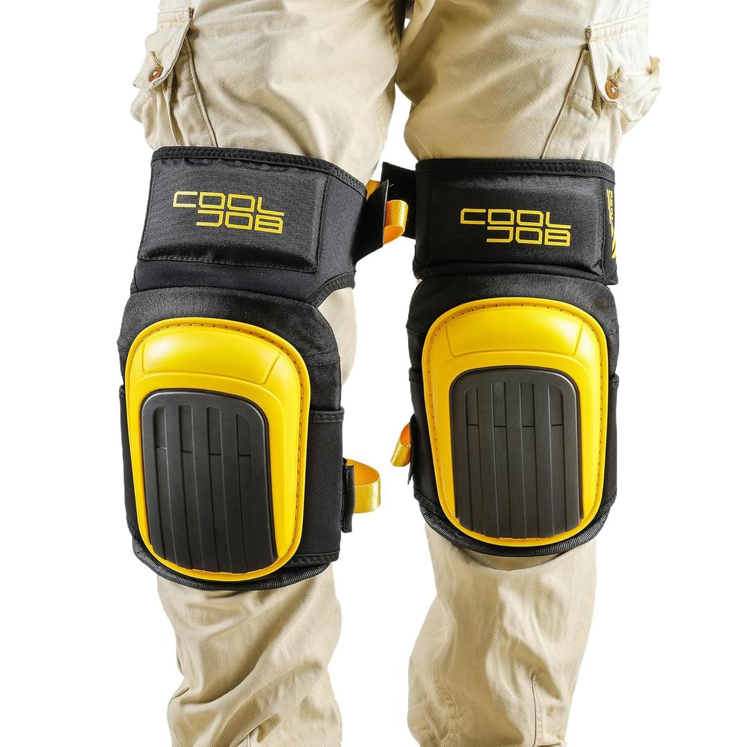 COOLJOB Professional Knee Pads, Foam Padding Gel Construction Rodilleras with Strong Velcro Straps, Comfortable Knee Protection with Storage Bag for Carpenter Flooring Heavy Duty Work, 1 Pair, Yellow