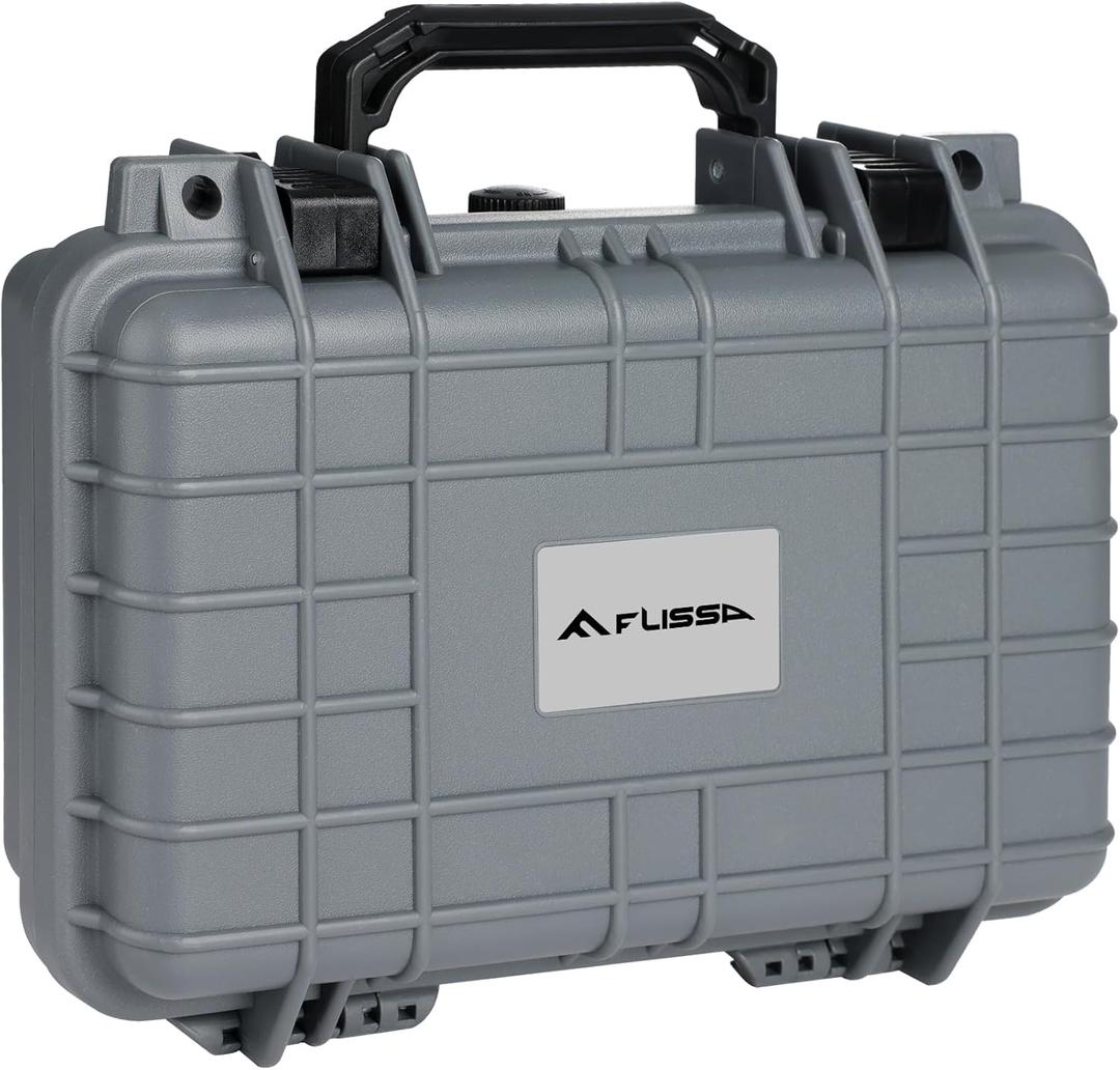 FLISSA 11.6 Inch Tactical Hard Gun Case Quality Approved Water & Shock Proof with Foam for Firearms, Optics, Accessories (Black & Grey)