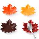 Whaline 4Pcs Mini Fall Spoon Rest Maple Leaves Ceramic Spoon Holder Fall Color Leaves Sauce Dishes Autumn Thanksgiving Coffee Spoon Holder Ring Dish for Stove Top Cooking Utensil Kitchen Office Decor