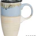 Bosmarlin Ceramic Travel Coffee Mug with Handle and Lid, 18 oz, Portable Coffee Cup for Car Cup Holder, Microwave and Dishwasher Safe, Reactive Glaze (Light Blue)