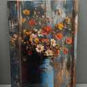 Framed Oil Painting Style Print Antique Metal Vase Wildflowers Pattern Background Rustic Vintage Floral Art Farmhouse Decor Rustic Wall Art Floral Mural Home Decor Gallery Poster 12x16 Inch (Light blue yellow)