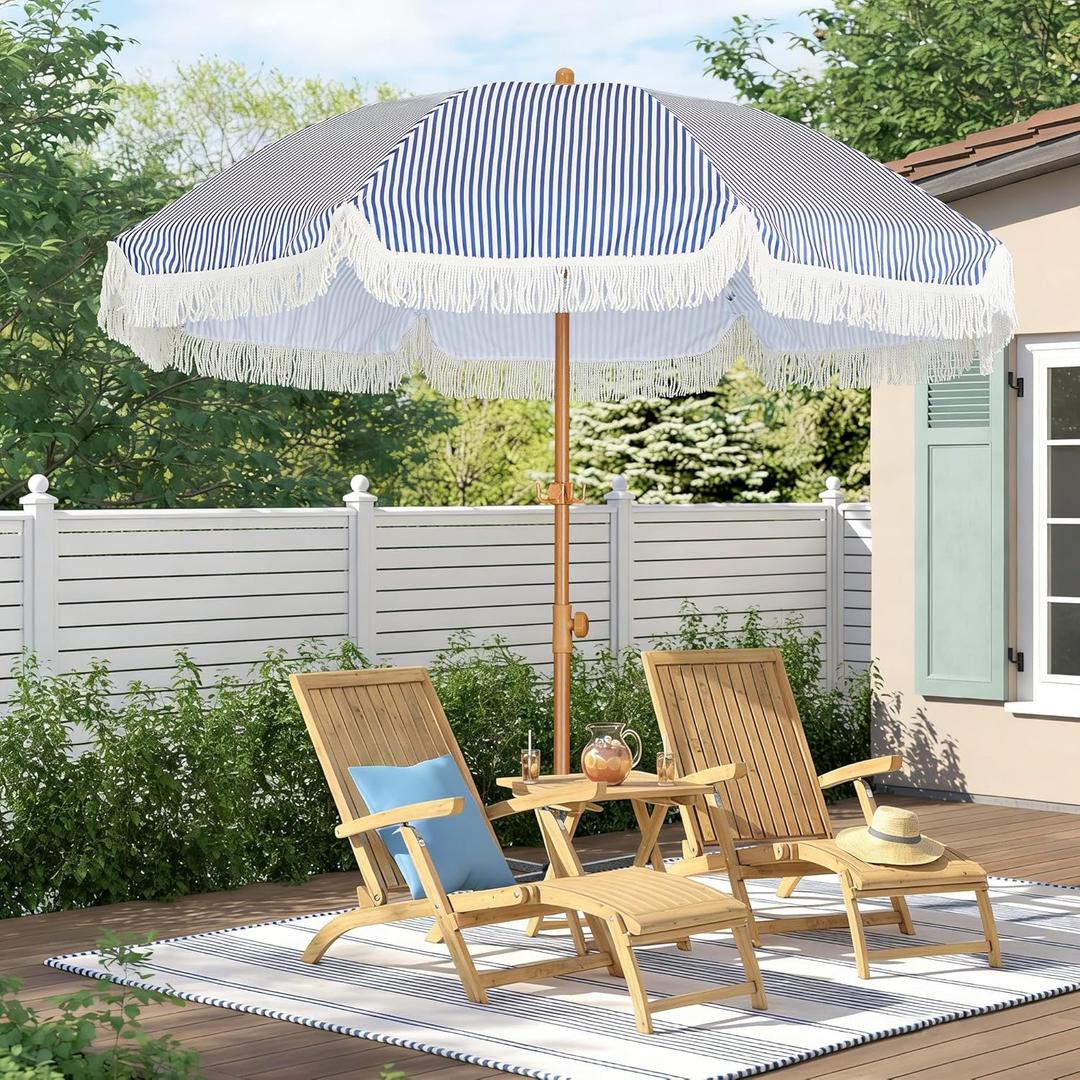 HOMEDEMO Boho Umbrella, Outdoor Umbrella with UPF50+ Sun Protection, Premium Aluminum Pole & Fiberglass Ribs, Includes Hanging Hook