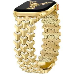 Moolia Luxury Bling Diamond Band Compatible with Apple Watch 42/41/40/38/46/45/44/49mm，Y-Shaped Metal Link with Crystals Women Replacement for iWatch Series 11 10 9 8 7 6 5 4 3 2 1 SE/Ultra(1/2/3)