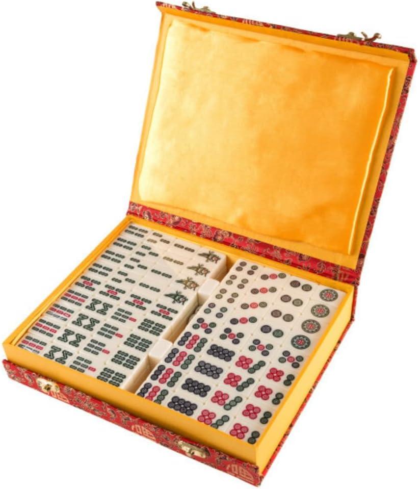 HEY! PLAY! Chinese Mahjong Set with Ornate Storage Case - Traditional Mahjong Tile Game with 146 Engraved Tiles and Two Dice for Adults and Kids, 8 Years and Up