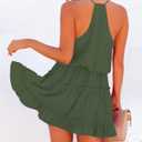 Newffr Womens V Neck Summer Mini Dress Sleeveless Ruffle Spaghetti Strap Racerback Flowy Beach Vacation Sundresses (Green, S)