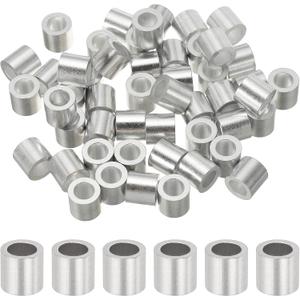 uxcell 1/4"(6mm) Aluminum Crimping Loop Sleeve, Wire Rope Stop Sleeve Round Crimp Ferrules for Wire Rope and Cable Ferrule, Silver 50Pcs