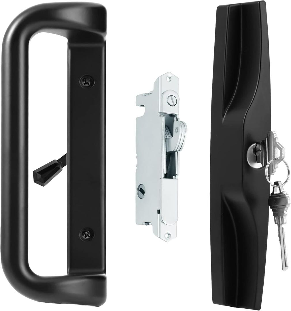 Patio Door Lock and Handle Set with Key, Choices That Add a Unique Signature to Your Patio Glass Sliding Door Lock,Suitable for a Variety of Replacement Sliding Patio Doors Lock (Black)