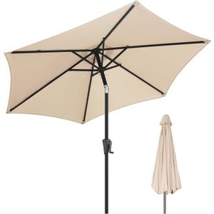 FLAME&SHADE Patio Umbrella Outdoor with Push Button Tilt, 9 ft Beige | UV Protection, Waterproof, Porch Deck Umbrella for Pool, Lawn, Table, Garden, Backyard, Provides Shade