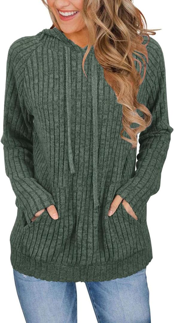 JomeDesign Sweaters for Women Long Sleeve Shirts Fashion Hoodies Pullover Sweatshirts Loose Casual Fall Tops (Large, Green)