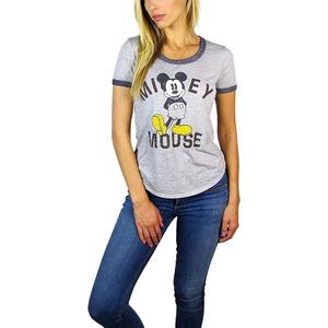 Disney Womens Mickey Mouse Burnout Ringer Tee Heather Grey (Heather Grey Mickey, Small)