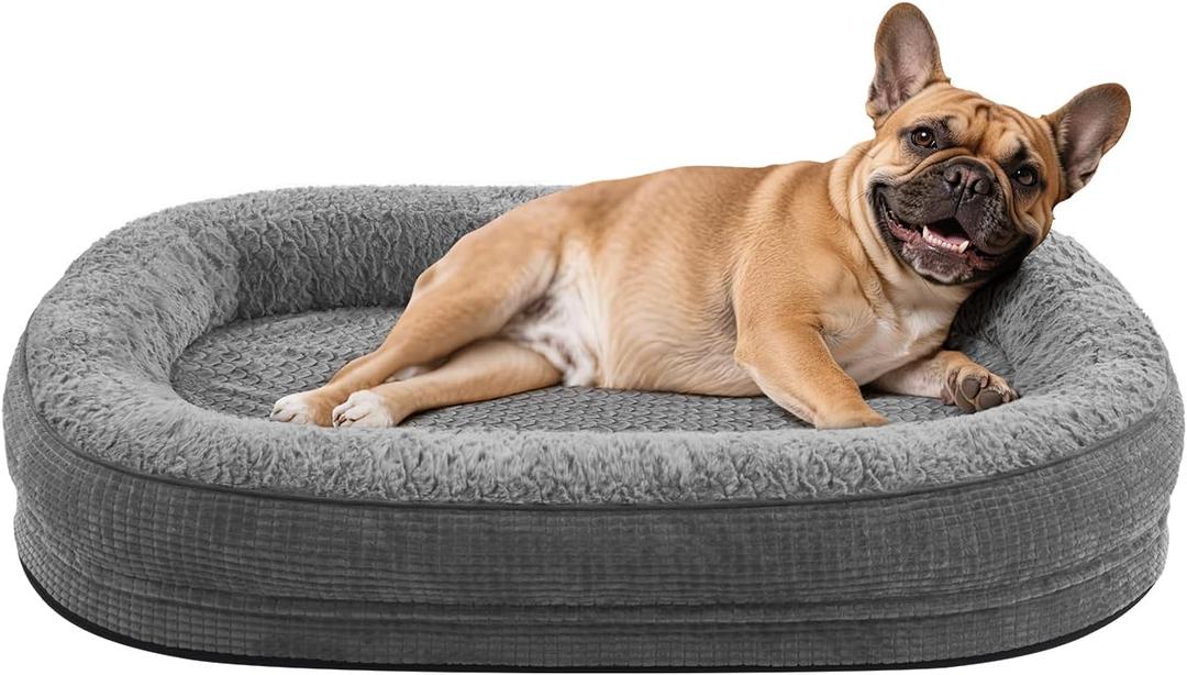 JOEJOY Orthopedic Dog Bed for Medium Dogs, Egg-Crate Memory Foam Pet Bed with Bolster Sides, Waterproof Lining, Removable Washable Cover & Non-Slip Bottom, Grey (M(28"x 23"x 6"))