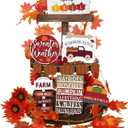 Jetec 12 Pcs Thanksgiving Tiered Tray Decor Pumpkin Maple Leaf Table Centerpieces Decorations Farmhouse Truck Wooden Sign Decor for Autumn Harvest Home Kitchen Supplies