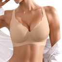 Seamless Wireless Bra for Women with Support - No Underwire Full Coverage Push Up Bras (Beige, L)